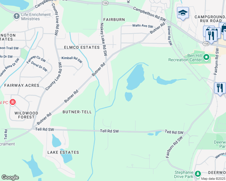 map of restaurants, bars, coffee shops, grocery stores, and more near 2654 Niskey Lake Road Southwest in Atlanta