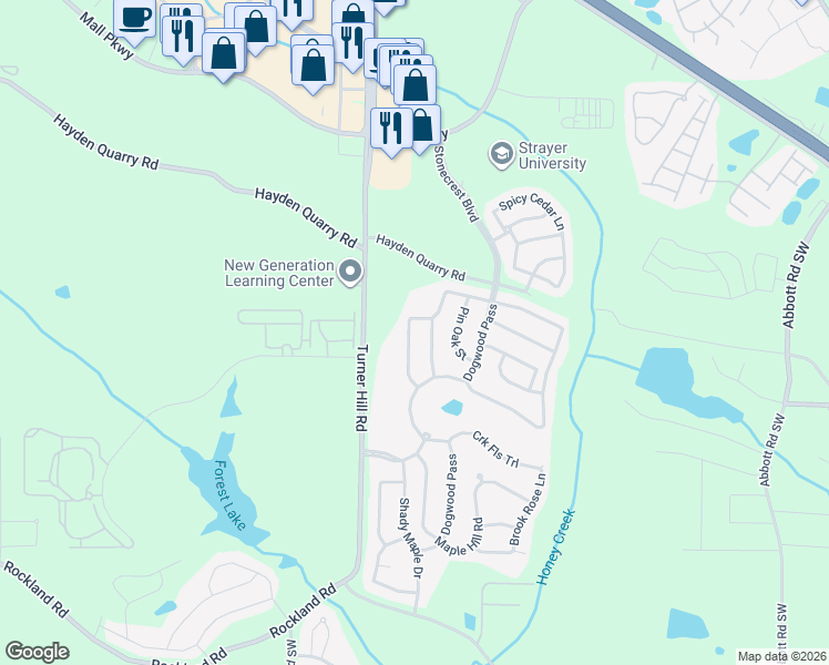 map of restaurants, bars, coffee shops, grocery stores, and more near 7759 White Oak Loop in Stonecrest