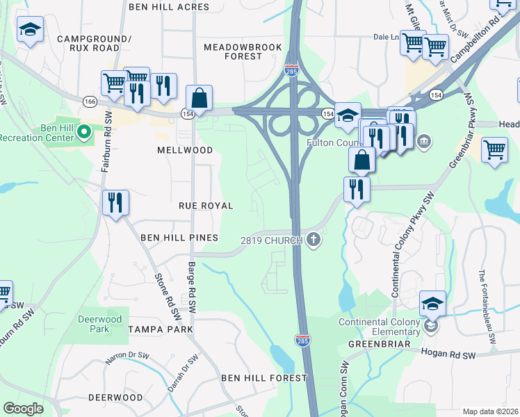 map of restaurants, bars, coffee shops, grocery stores, and more near 3417 Greenbriar Parkway Southwest in Atlanta