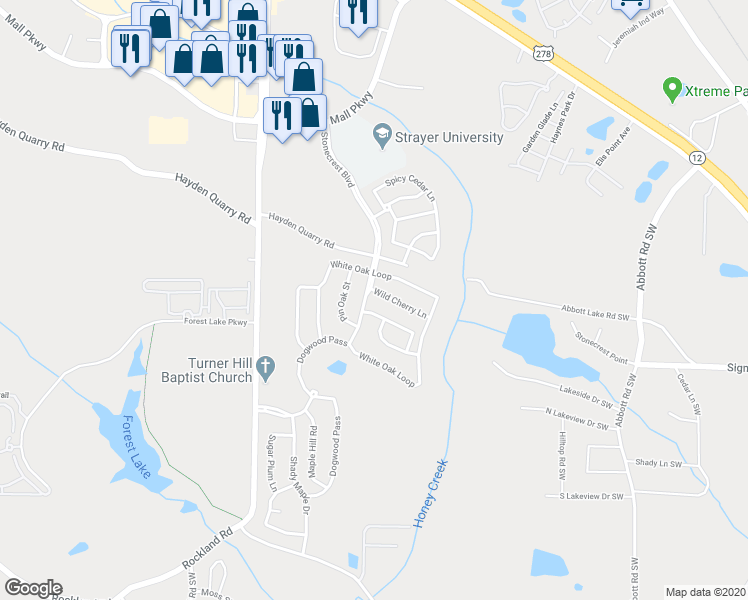 map of restaurants, bars, coffee shops, grocery stores, and more near 3324 Dogwood Pass in Lithonia
