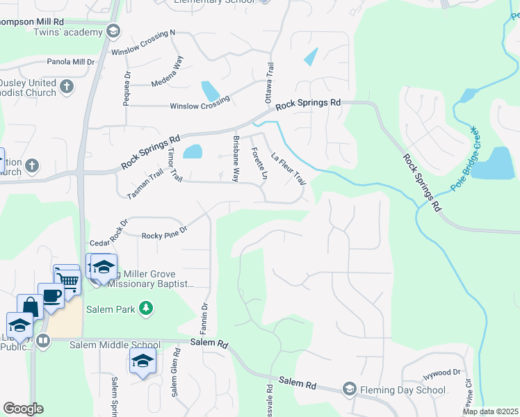 map of restaurants, bars, coffee shops, grocery stores, and more near 5505 La Fleur Trail in Lithonia