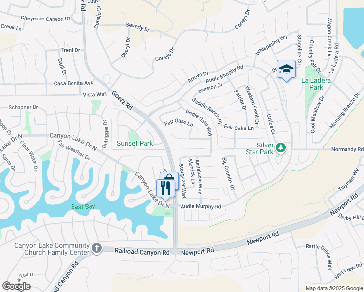 map of restaurants, bars, coffee shops, grocery stores, and more near 24406 Montgomery Way in Menifee