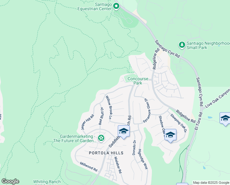 map of restaurants, bars, coffee shops, grocery stores, and more near 28531 Cedar Ridge Road in Trabuco Canyon