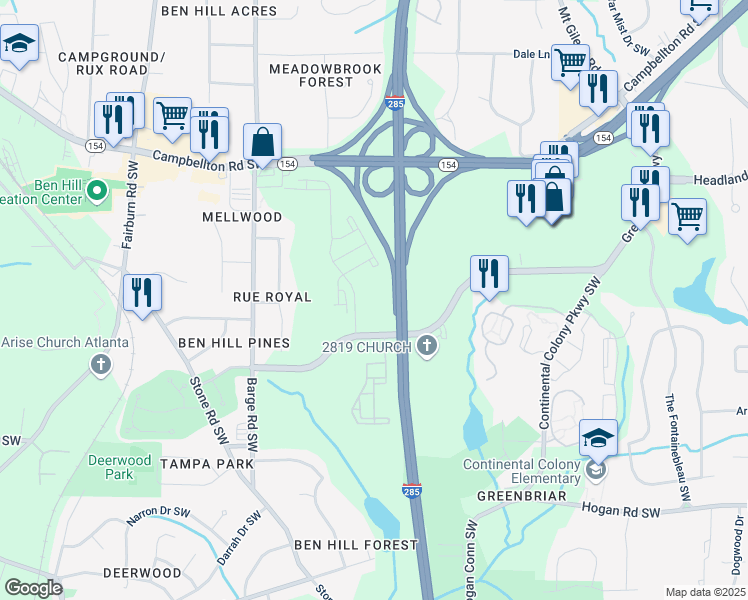 map of restaurants, bars, coffee shops, grocery stores, and more near 13381 Greenbriar Parkway Southwest in Atlanta