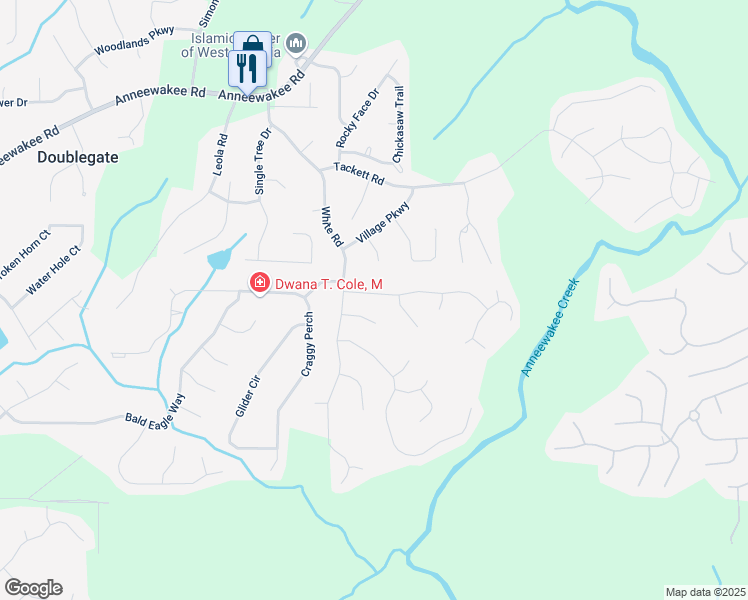 map of restaurants, bars, coffee shops, grocery stores, and more near 3577 North Winds Trail in Douglasville