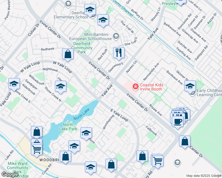 map of restaurants, bars, coffee shops, grocery stores, and more near 23 Firebird in Irvine