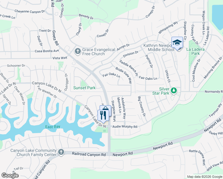 map of restaurants, bars, coffee shops, grocery stores, and more near 24398 Montgomery Way in Menifee