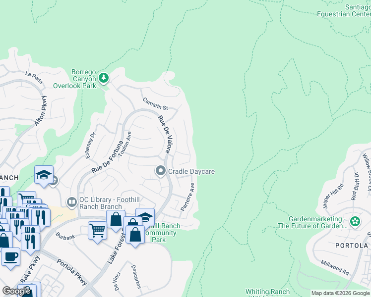 map of restaurants, bars, coffee shops, grocery stores, and more near 35 Touraine Place in Lake Forest