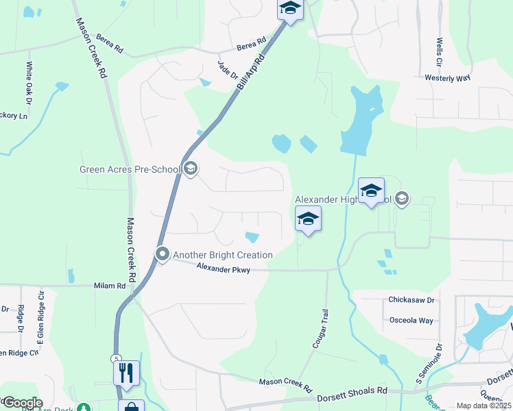map of restaurants, bars, coffee shops, grocery stores, and more near 6762 Oakland Drive in Douglasville
