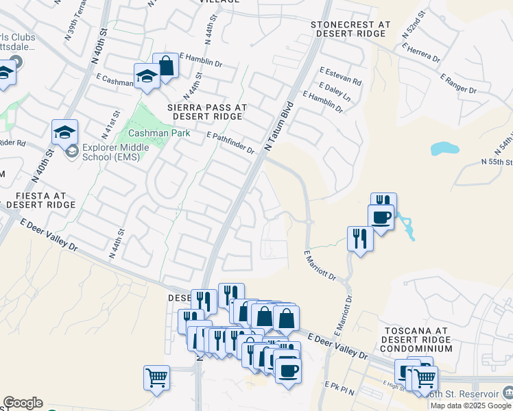 map of restaurants, bars, coffee shops, grocery stores, and more near 21835 N 48th Pl in Phoenix