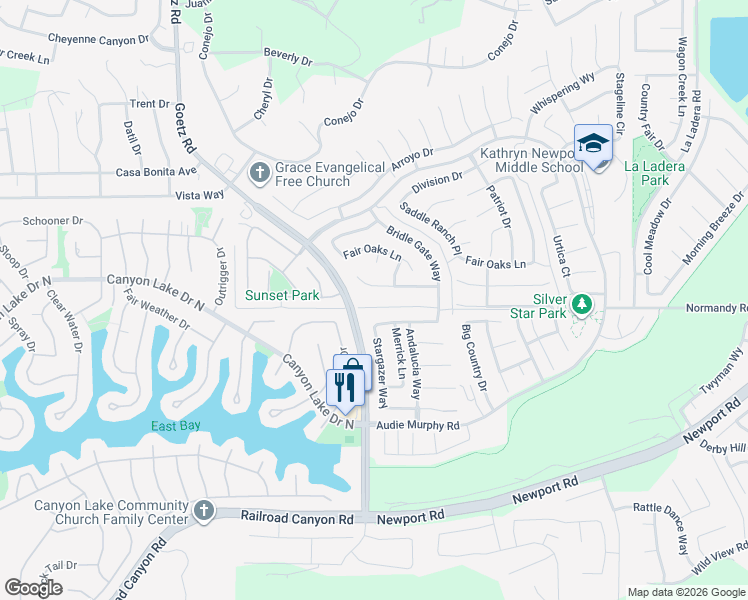 map of restaurants, bars, coffee shops, grocery stores, and more near 24398 Montgomery Way in Menifee