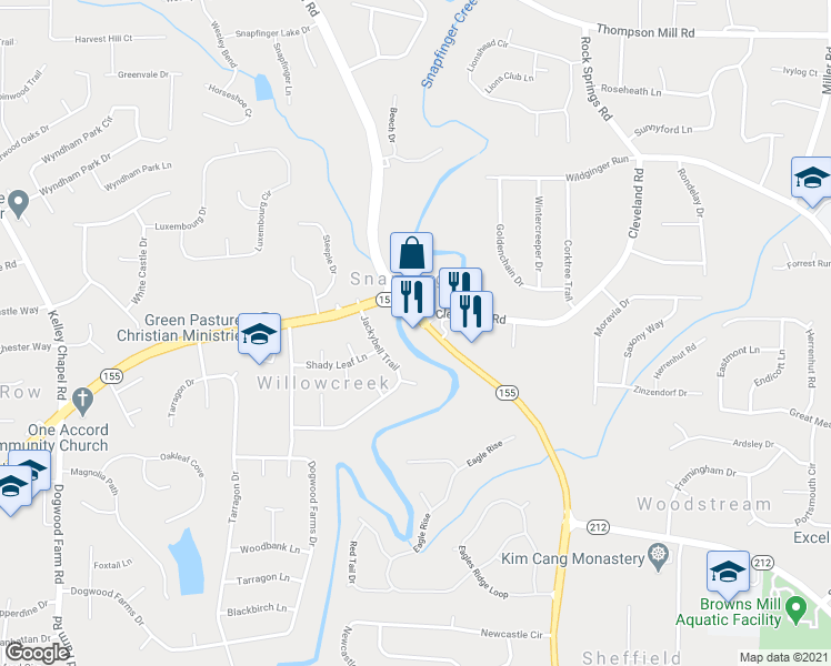 map of restaurants, bars, coffee shops, grocery stores, and more near 3275 Snapfinger Road in Lithonia