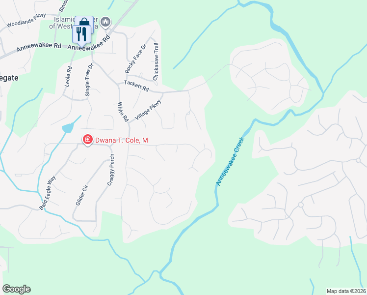 map of restaurants, bars, coffee shops, grocery stores, and more near 3305 North Winds Trail in Douglasville