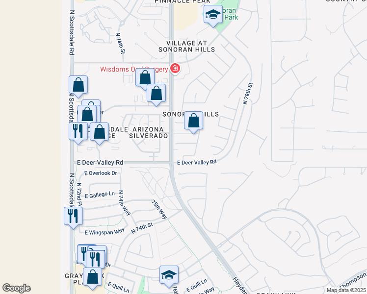 map of restaurants, bars, coffee shops, grocery stores, and more near 7685 East Via Del Sol Drive in Scottsdale