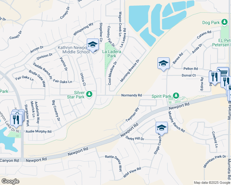 map of restaurants, bars, coffee shops, grocery stores, and more near 29950 Morning Breeze Drive in Menifee