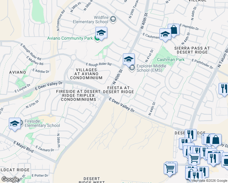 map of restaurants, bars, coffee shops, grocery stores, and more near 21826 North 40th Place in Phoenix