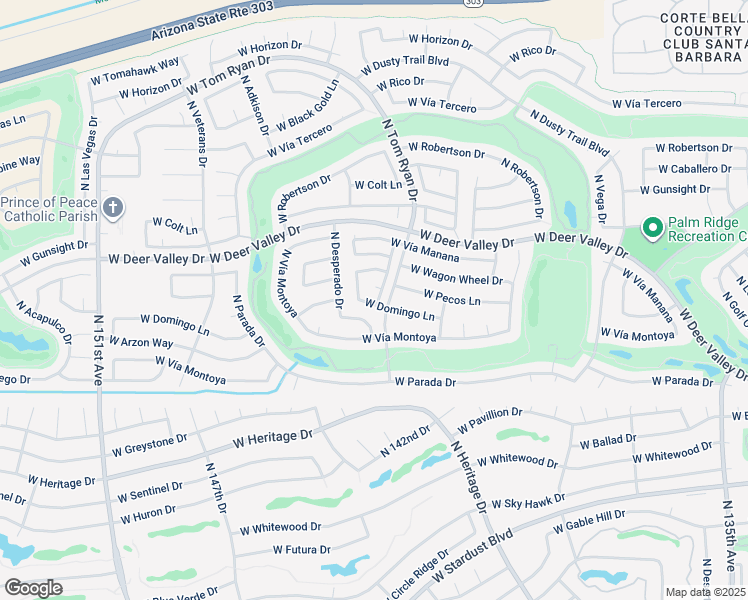 map of restaurants, bars, coffee shops, grocery stores, and more near 22204 North Las Brizas Lane in Sun City West