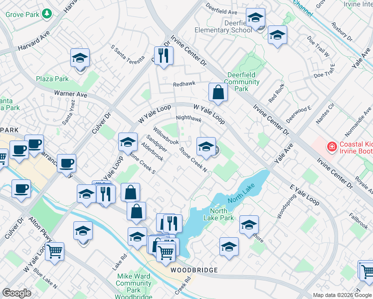 map of restaurants, bars, coffee shops, grocery stores, and more near 12 Park Vista in Irvine
