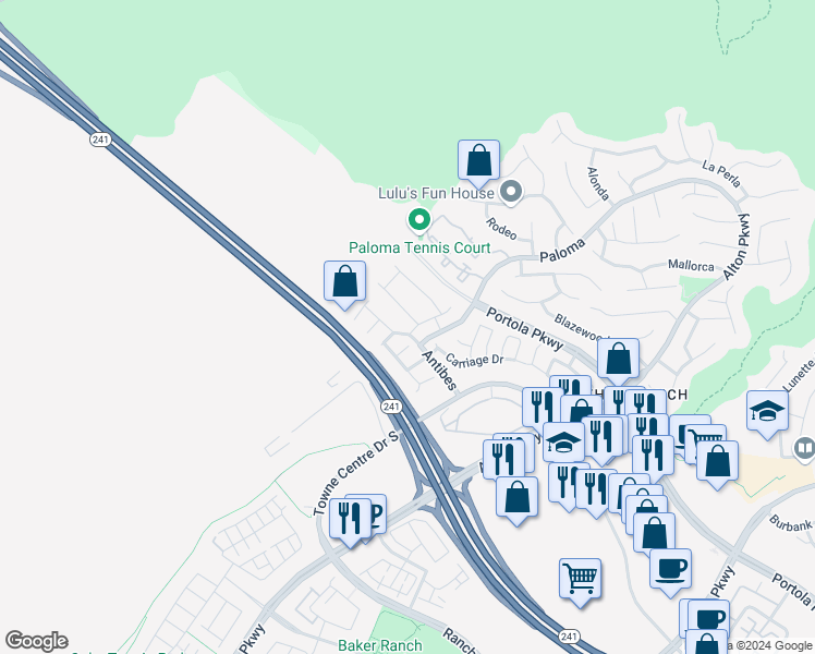 map of restaurants, bars, coffee shops, grocery stores, and more near 105 Antibedes in Lake Forest