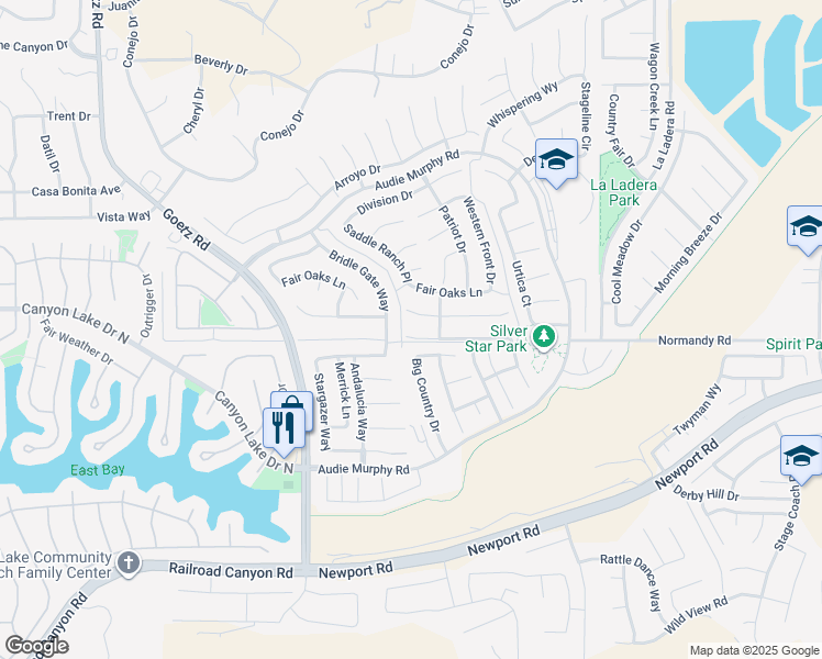 map of restaurants, bars, coffee shops, grocery stores, and more near 24552 Big Country Drive in Menifee