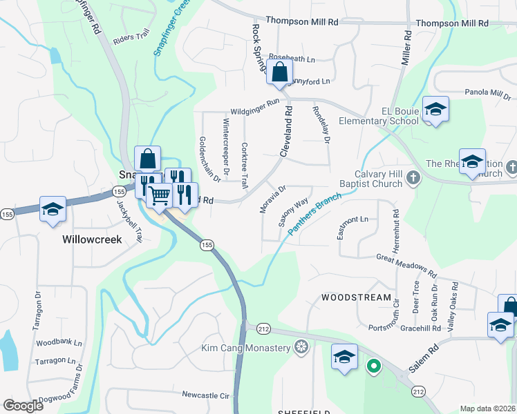 map of restaurants, bars, coffee shops, grocery stores, and more near 3344 Moravia Drive in Stonecrest