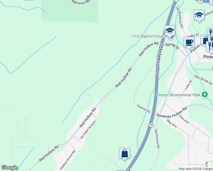map of restaurants, bars, coffee shops, grocery stores, and more near 6246 Red Hollow Road in Birmingham