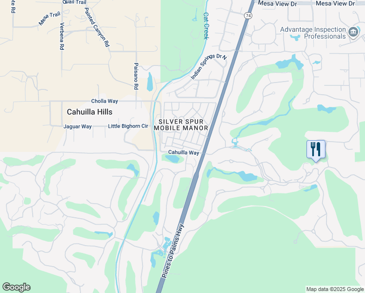 map of restaurants, bars, coffee shops, grocery stores, and more near 4 Ocotillo Lane in Palm Desert