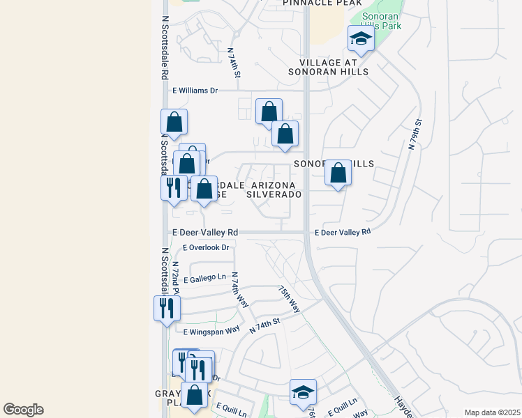 map of restaurants, bars, coffee shops, grocery stores, and more near 124 Duster Road in Scottsdale