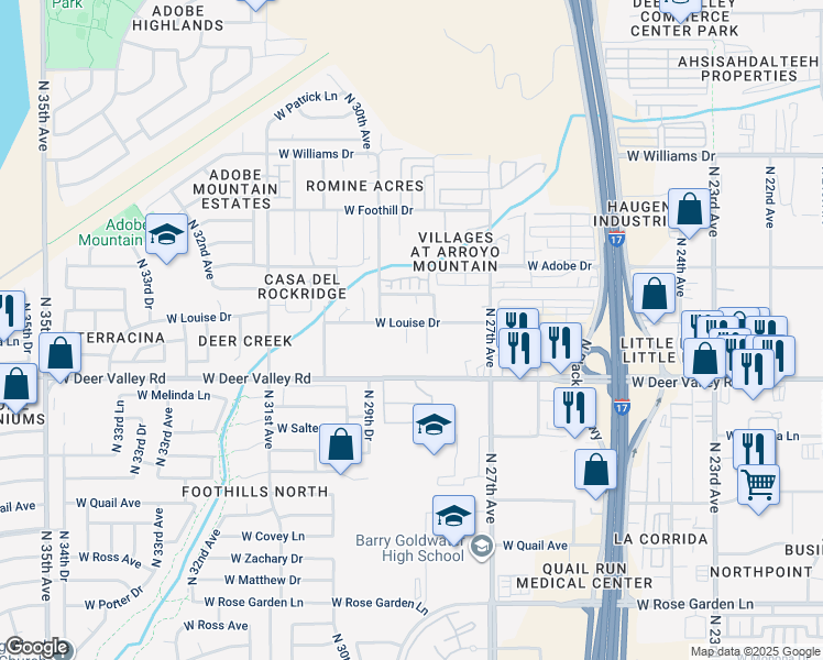 map of restaurants, bars, coffee shops, grocery stores, and more near 2819 West Louise Drive in Phoenix