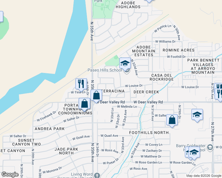 map of restaurants, bars, coffee shops, grocery stores, and more near 21847 North 34th Drive in Phoenix