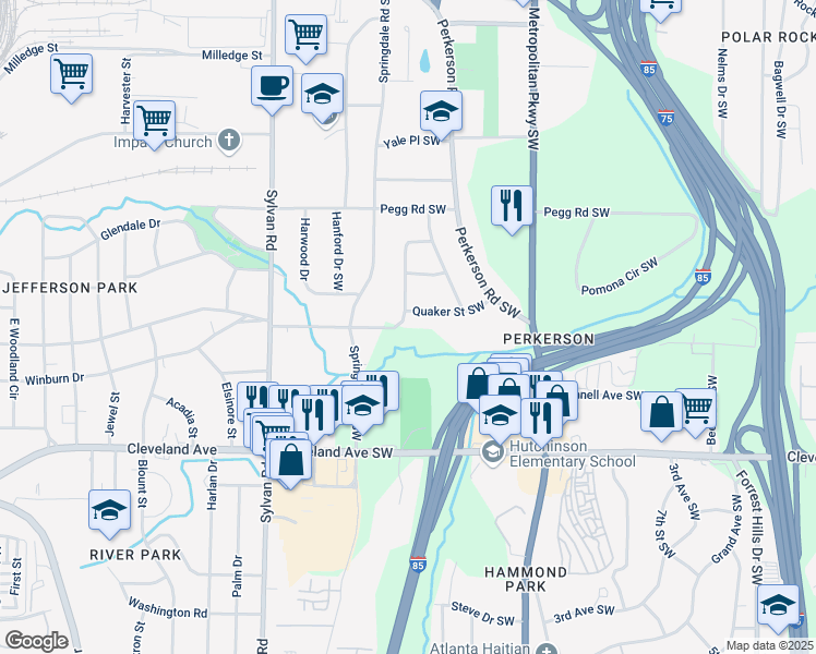map of restaurants, bars, coffee shops, grocery stores, and more near 752 Jefferson Avenue Southwest in Atlanta