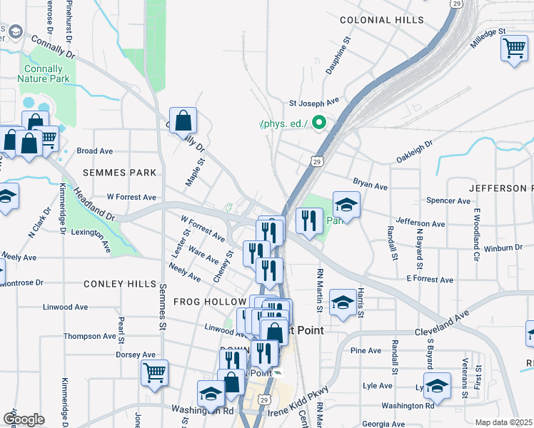 map of restaurants, bars, coffee shops, grocery stores, and more near in East Point