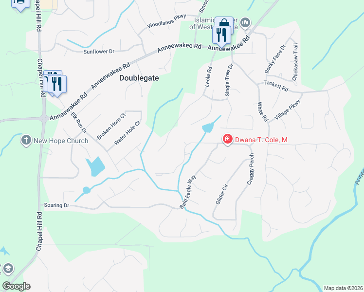 map of restaurants, bars, coffee shops, grocery stores, and more near 3938 Craggy Perch in Douglasville