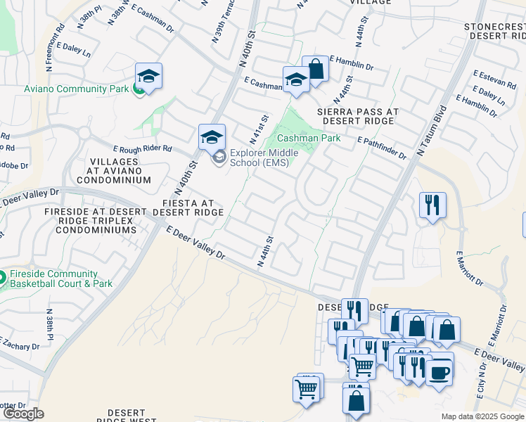 map of restaurants, bars, coffee shops, grocery stores, and more near 4332 East Melinda Lane in Phoenix