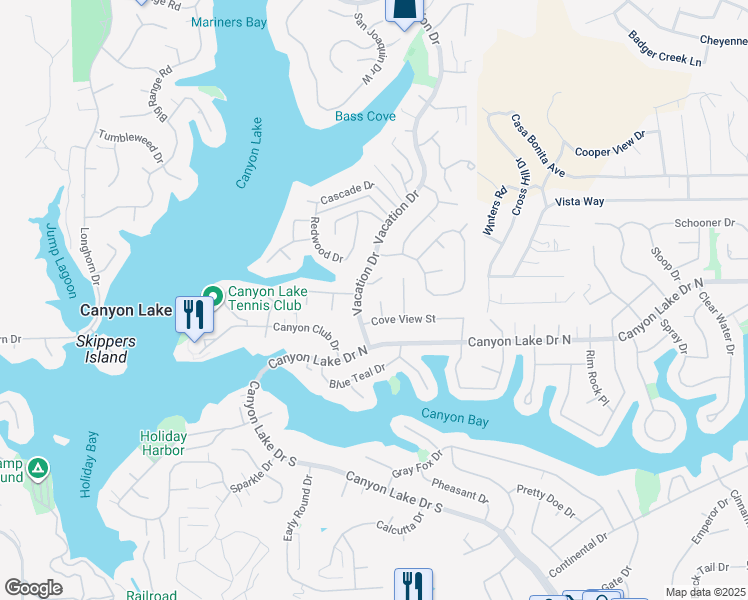 map of restaurants, bars, coffee shops, grocery stores, and more near 29971 Santana Court in Canyon Lake