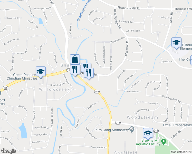 map of restaurants, bars, coffee shops, grocery stores, and more near 3355 Deevers Court in Lithonia