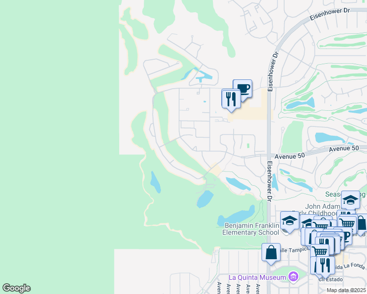 map of restaurants, bars, coffee shops, grocery stores, and more near 77253 Calle Mazatlan in La Quinta