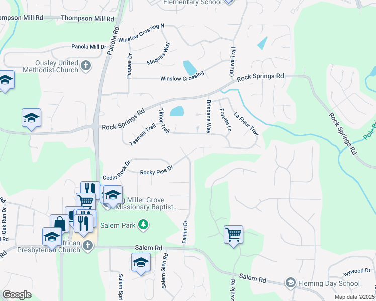 map of restaurants, bars, coffee shops, grocery stores, and more near 5430 Rocky Pine Drive in Stonecrest