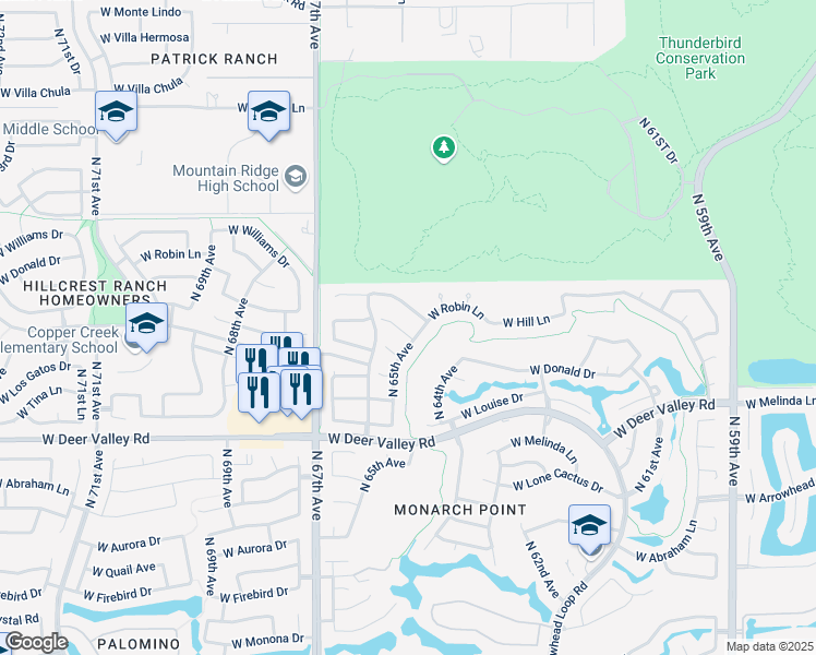 map of restaurants, bars, coffee shops, grocery stores, and more near 6535 West Via Montoya Drive in Glendale
