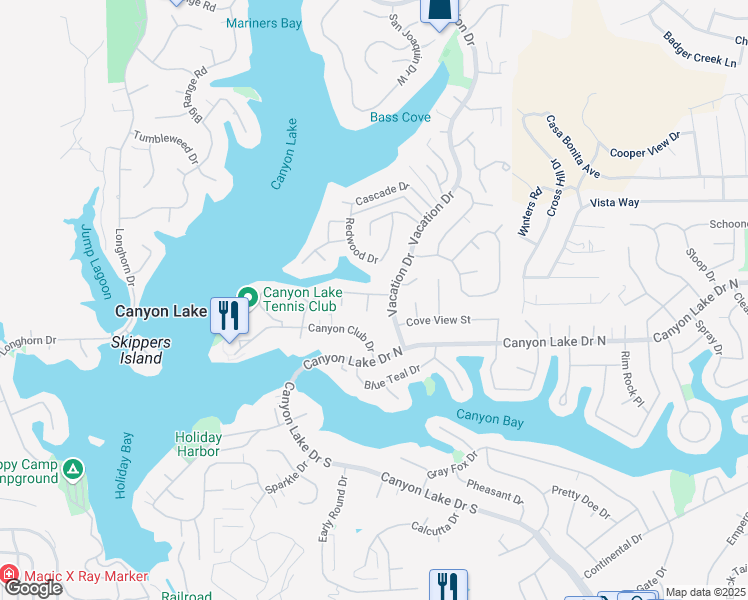 map of restaurants, bars, coffee shops, grocery stores, and more near 29930 Beacon Court in Canyon Lake