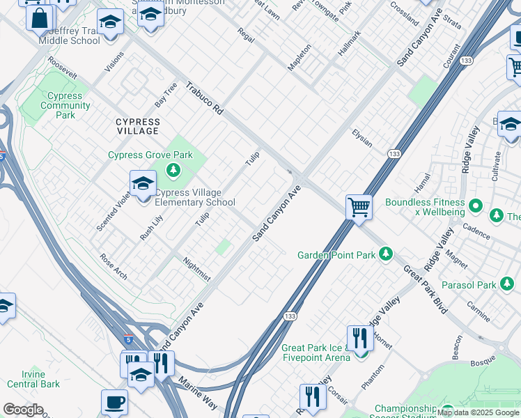 map of restaurants, bars, coffee shops, grocery stores, and more near 60 Maple Ash in Irvine