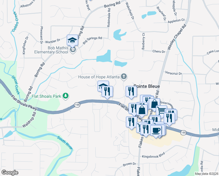 map of restaurants, bars, coffee shops, grocery stores, and more near 1000 Cathedral Place in Decatur