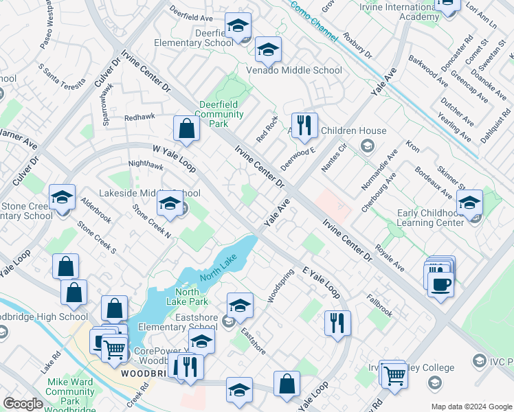 map of restaurants, bars, coffee shops, grocery stores, and more near 6 Clove Blossom in Irvine