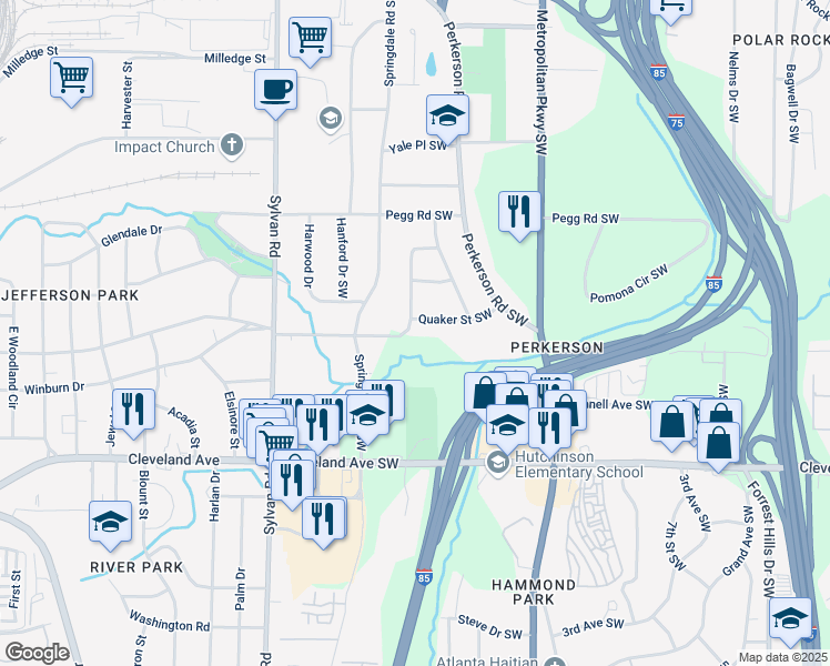 map of restaurants, bars, coffee shops, grocery stores, and more near 752 Jefferson Avenue Southwest in Atlanta