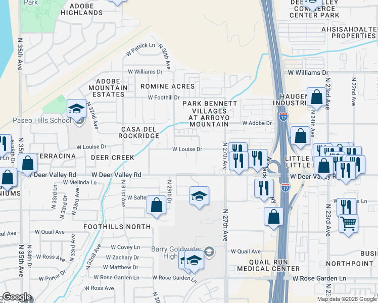 map of restaurants, bars, coffee shops, grocery stores, and more near 2819 West Louise Drive in Phoenix