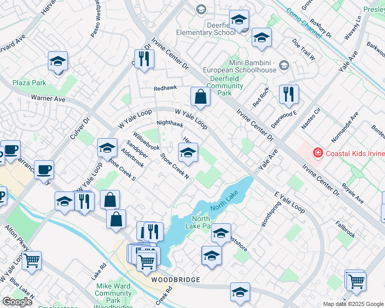 map of restaurants, bars, coffee shops, grocery stores, and more near 20 Heron in Irvine