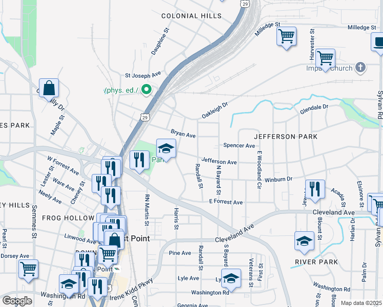 map of restaurants, bars, coffee shops, grocery stores, and more near 1414 Jefferson Avenue in Atlanta