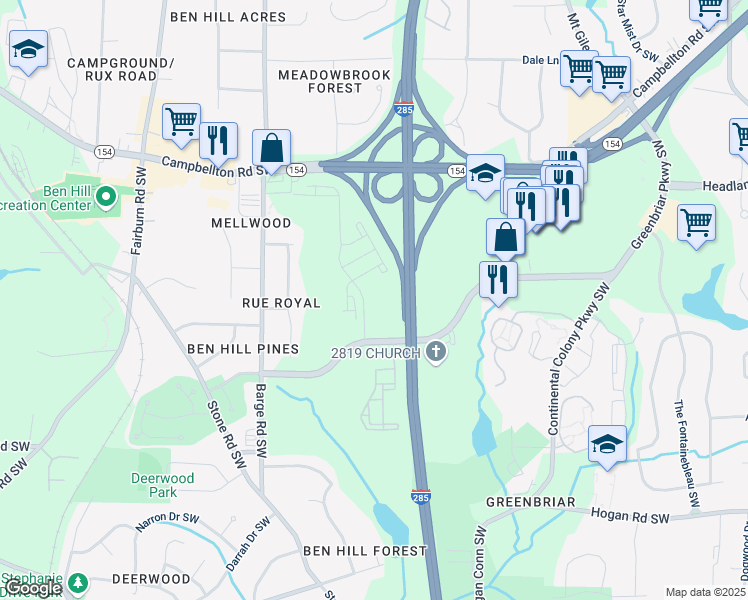 map of restaurants, bars, coffee shops, grocery stores, and more near 13381 Greenbriar Parkway Southwest in Atlanta