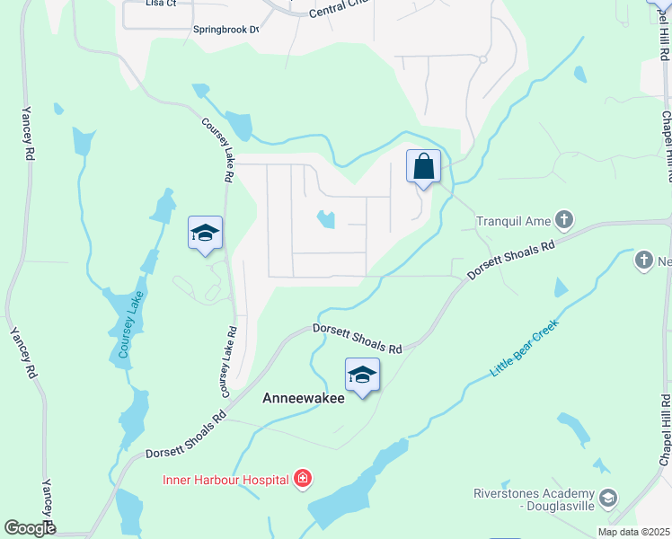 map of restaurants, bars, coffee shops, grocery stores, and more near 4765 Smokestone Drive in Douglasville