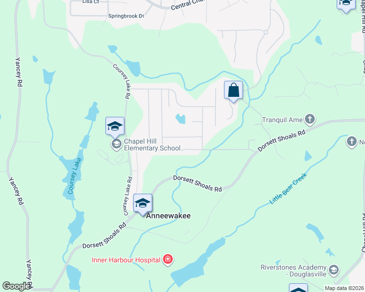 map of restaurants, bars, coffee shops, grocery stores, and more near 4775 Smokestone Drive in Douglasville